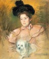Mujer disfrazada de frambuesa sosteniendo un perro madres hijos Mary Cassatt